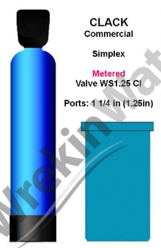Commercial <font color=red>METERED</font> <b>SIMPLEX</b> CLACK WS1.25 Cl Water Softeners - 1.25in Ports