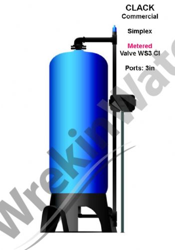 Commercial <font color=red>METERED</font> <b>SIMPLEX</b> CLACK WS3Cl Water Softeners - 3in Ports